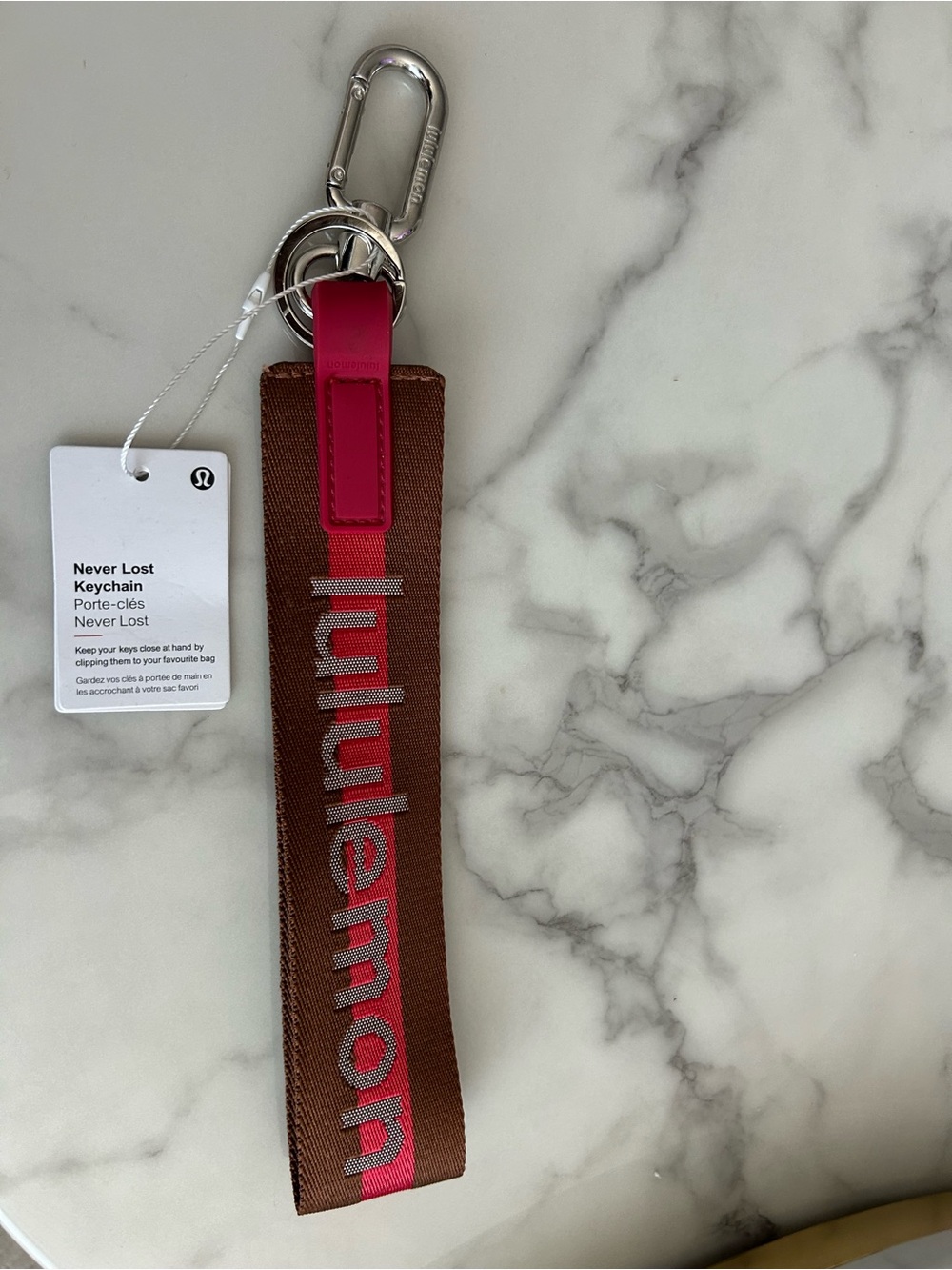 lululemon athletica Brown and Pink Never Lost Keychain